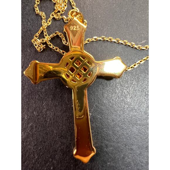 NEW Baltic Amber cross pendant in gold over sterling silver - Picture 2 of 16